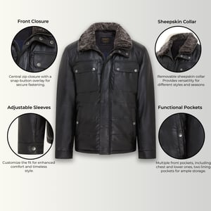 Schwarze Steppjacke aus Leder für Herren - Farsund
