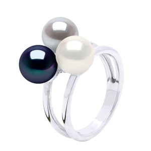Ring Trilogie Bulk - 3 echte Süßwasser-Zuchtperlen rund 7-8 mm