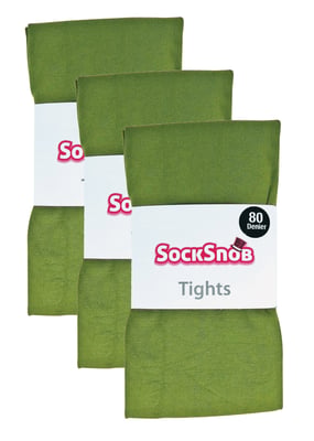 3 Paar Multipack Damen farbige undurchsichtige 80 Denier Strumpfhosen | Sock Snob | einfarbige Blockfarbe Strumpfhosen - Khaki
