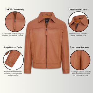 Hellbraune Retro-Klassiker-Harrington-Bikerjacke aus Leder für Herren - Drammen