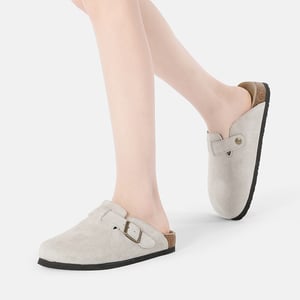 EVER AU Damen Pintail Leder Komfort Clog Sandalen - Taupe Wildleder