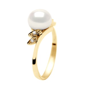 DIADEMA - Ring - Gelbgold - Echte Süßwasserperlen - Weiß