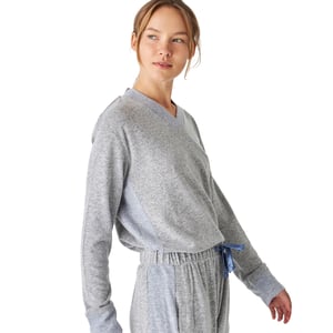 Damen-Pyjama aus weichem Strick mit V-Ausschnitt und langen Ärmeln JJB5