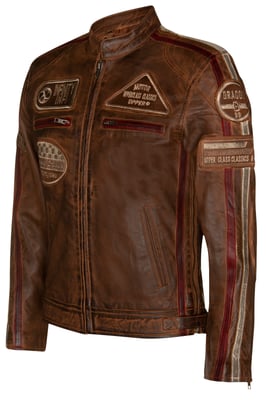 Leder-Racing-Biker-Motorradjacke mit Reißverschluss