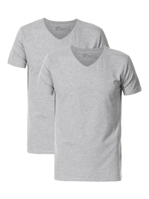 Petrol Industries - 2-er Pack Basic-T-Shirt V-Ausschnitt Herren - Grau