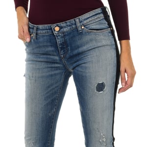 Frauen lange getragen und zerrissen Effekt Denim Hosen 6Y5J06-5D2ZZ