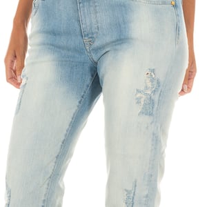 Lange Denim-Hose mit geradem Saum 10DBF0231 Frau