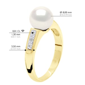 Ringschmuck Diamant 0,06 cts – Gelbgold – echte Süßwasser-Zuchtperle, rund 8–9 mm