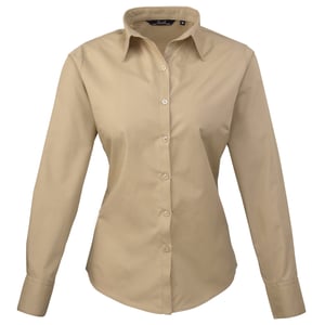 Premier Damen Popeline Bluse / Arbeitshemd, langärmlig (Khaki)
