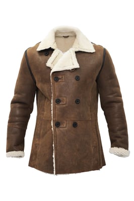 Zweireihiger Herren-Erbsenmantel aus Shearling-Schaffell-Valencia