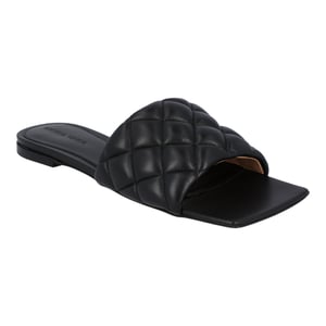 Bottega Veneta Damen Gepolsterte Flachsandale aus schwarzem Lammleder
