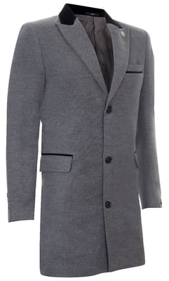 Herren 3/4 grauer langer Crombie-Mantel, Fischgrät-Tweed-Mantel, Peaky Blinder