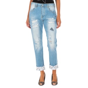 Lange Denim-Hose mit geradem Saum 10DBF0667 Frau