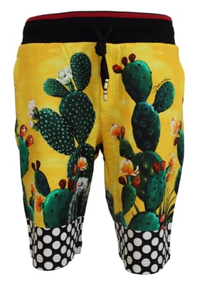Dolce & Gabbana Mehrfarbige Kaktusdruck Baumwolle Sweat Herren Shorts