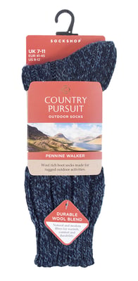 Pennine Walker - 1 Paire Homme Chaussettes Laine pour Bottes,Randonnée Trekking - Bleu Marine