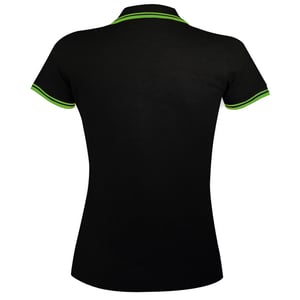 SOLS Womens/Ladies Pasadena Tipped Short Sleeve Pique Polo Shirt (Black/Lime)