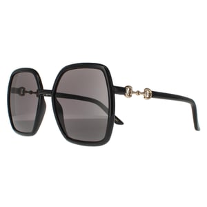 Gucci Quadrat Damen Schwarz und Gold Graue Sonnenbrille