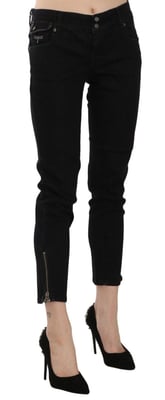 John Galliano Damen Schwarz Mittlere Taille Gekürzte Jeans mit Ausfransung Casual Hosen