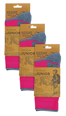 3er-Pack Kinder Merinowoll-Wandersocken | Leichte Blasenfreie Socken für Jungen und Mädchen - Pink
