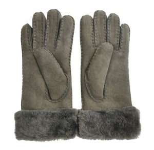 Damenhandschuhe aus echtem grauem Schaffell und Wildleder mit Pelzmanschette