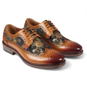 Justin Reess Herren-Brogue-Schuhe aus braunem Leder mit Blumenmuster - Ross