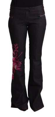 Exte Damen Schwarze Baumwoll-Stretch Mid-Waist Flared Denim Jeans