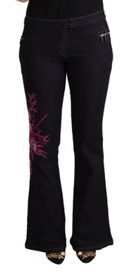 Exte Damen Schwarze Baumwoll-Mid-Waist Flared Jeans