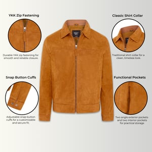 Hellbraune Retro-Harrington-Bikerjacke aus klassischem Wildleder für Herren – Bryne