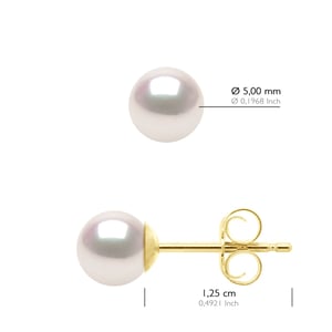 Ohrringe aus Gelbgold 750 und echten japanischen zertifizierten Akoya-Zuchtperlen, rund, 5–6 mm