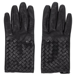 Bottega Veneta Intrecciato Handschuhe aus schwarzem Leder