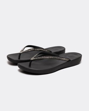 FitFlop Iqushion Sparkle Damen Gummizehenstegsandalen In Schwarz
