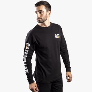 CAT MARKENBANNER Herren Baumwoll Langarm-T-Shirt Schwarz