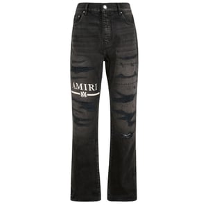 Amiri MA Bar Logo Straight Fit Jeans aus gealtertem schwarzem Denim