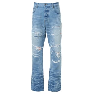 Amiri Aloha Patch Straight Fit Denim-Jeans in verblasstem Indigoblau
