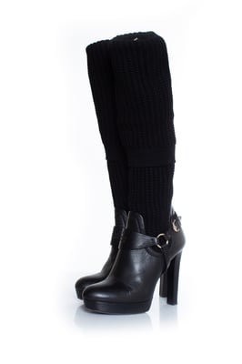 Schwarze Overknee-Sockenstiefel