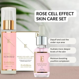 EGF CELL EFFECT SERUM 60ML + Rose Blossom Glow Facial Oil 30ml +Double Collagen + Rose Hydrogel Eye Pads 5 X 2