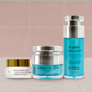 Marin Kollagen Nachtcreme 50ml + Hyaluronsäure + Kollagen Pro Age Augencreme + Marin Kollagen Nacht Reparaturserum 30ml