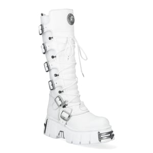 New Rock M-272-C69 Kniehohe Gothic-Stiefel aus weißem Leder