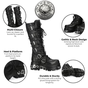 New Rock M-161-C10 Kniehohe Gothic-Stiefel aus schwarzem Leder mit Spikes