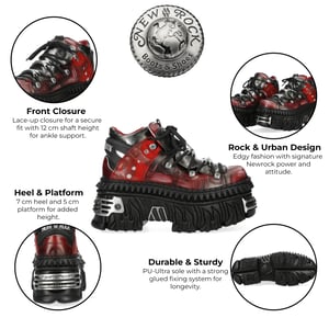 New Rock M-WALL106N-C17 Rot Silber Leder Gothic Urban Rock Stiefeletten