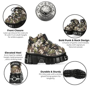 New Rock M-106-C169 Gothic Stiefeletten aus Camouflage-Leder mit Metallic-Effekt