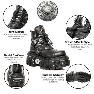 New Rock M-TANK007-S1 Gothic Combat Plateau-Stiefeletten aus schwarzem Leder