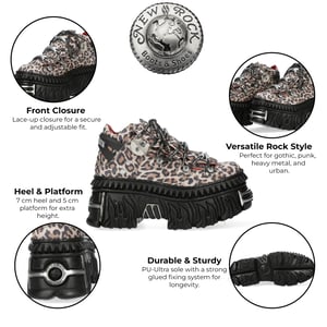 New Rock M-106WALL-C56 Gothic Plateau-Stiefeletten aus Leder mit Leopardenmuster