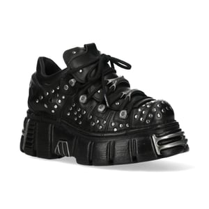 New Rock M-120NR-C1 Gothic Plateau-Stiefeletten aus schwarzem Leder