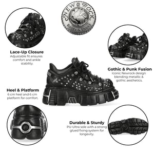 New Rock M-120NR-C1 Gothic Plateau-Stiefeletten aus schwarzem Leder