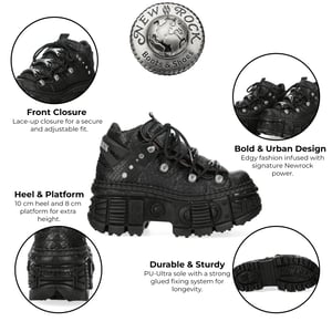 New Rock M-106WALL-C65 Python Schwarze Leder Plateau Stiefeletten