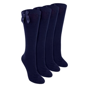 Mädchen 4er-Pack Kniestrümpfe mit Schleife | Kinder Unifarbene lange Socken