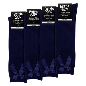 Mädchen 4er-Pack Kniestrümpfe mit Schleife | Kinder Unifarbene lange Socken