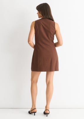Schokoladenfarbenes Leinenhemd mit Knopfleiste Minikleid