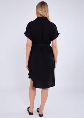 Schwarzes Utility-Hemdkleid aus Viskose mit Gürtel und Übergröße